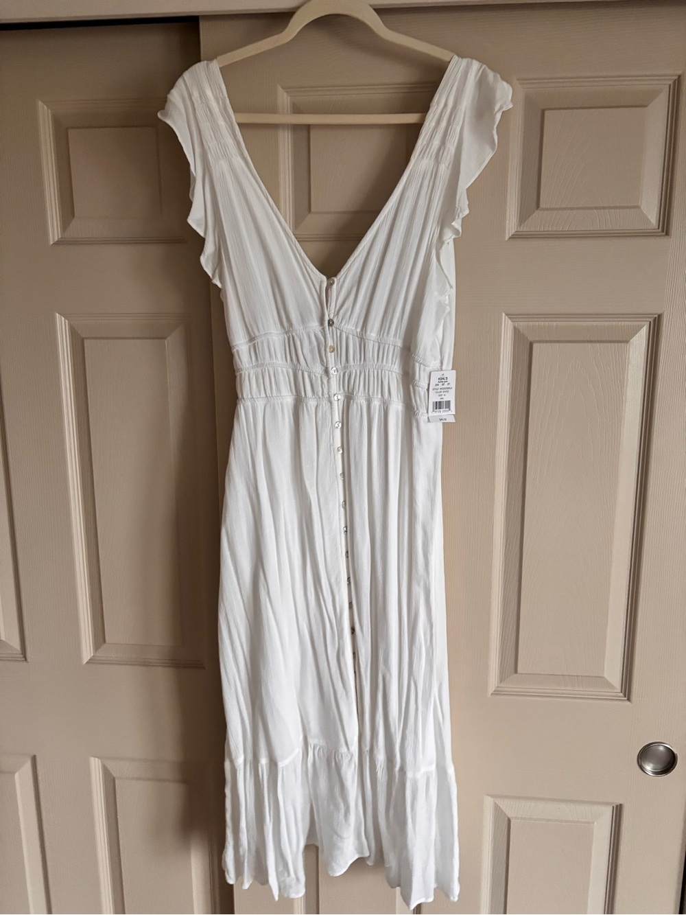 Kohl's White V-Neck Button-Front Midi Dress in XL